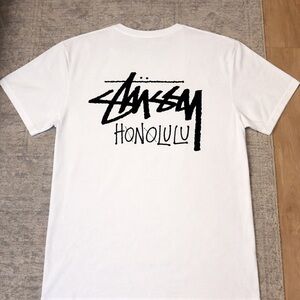 Stussy White Tee with Logo Tag